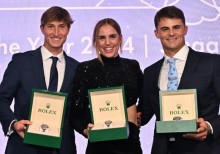 Florian Trittel, Marit Bouwmeester y Diego Botín con sus relojes Rolex conmemora