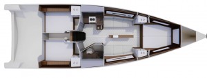 Tres camarotes dobles, cocina y baño completos altura de techo suficiente en todas las estancias en el nuevo ClubSwan 43. Tres camarotes dobles, cocina y baño completos altura de techo suficiente en tod