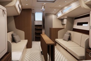 Diseño sobrio, confortable y elegantemente moderno en un barco que aspira a imponerse en todo tipo de regatas internacionales. Diseño sobrio, confortable y elegantemente moderno en un barco que aspira a impo
