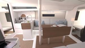 Interiores sin florituras, pero agradables de diseño y completos para el confort en crucero de hasta 4 cuatro personas. Interiores sin florituras, pero agradables de diseño y completos para el confort