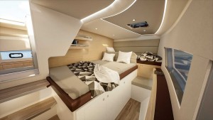 Dos cabinas dobles con baño independiente en el nuevo catamarán a motor Makai 37