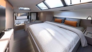 La cabina del armador se ubica en proa, con baño anexo, 2 m. de altura de techo y luz natural a través del ventanal de proa de la cabina. Mar Abierto La cabina del armador se ubica en proa, con baño anexo, 2 m. de altu