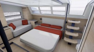 Mar Abierto Imponente aspecto de la cabina suite del armador, con luminosos acri